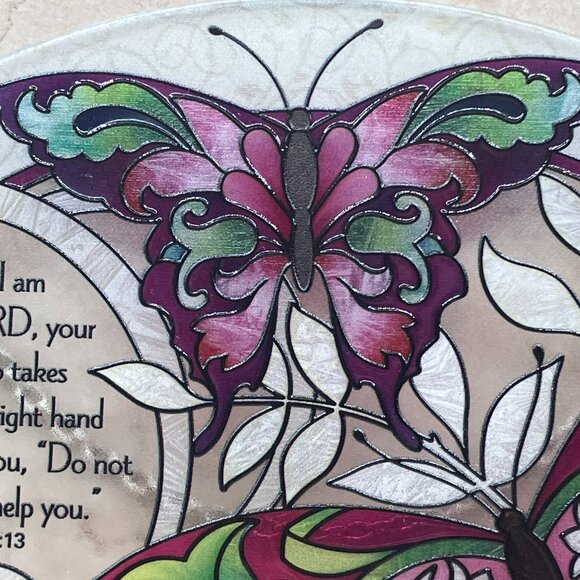 Joan Baker Designs Vintage Hand Painted Sun Catcher Butterflies Oval Scripture - Picture 5 of 10